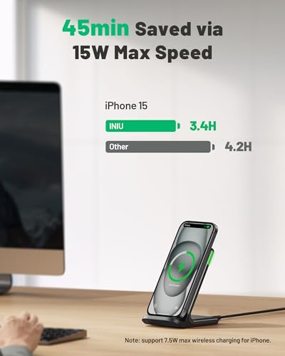 INIU Wireless Charger, 15W Fast Qi Certified Wireless Charging Station with Sleep-Friendly Adaptive Light Compatible with ...