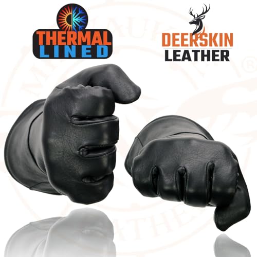 Milwaukee Leather SH857 Men's Long Cuff Thermal Lined USA Deerskin Black Leather Gauntlet Motorcycle Gloves
