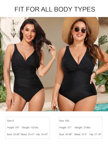 Smismivo Tummy Control Swimsuits for Women Slimming One Piece Bathing Suit Retro Ruched Push Up Vintage Padded Swimwear