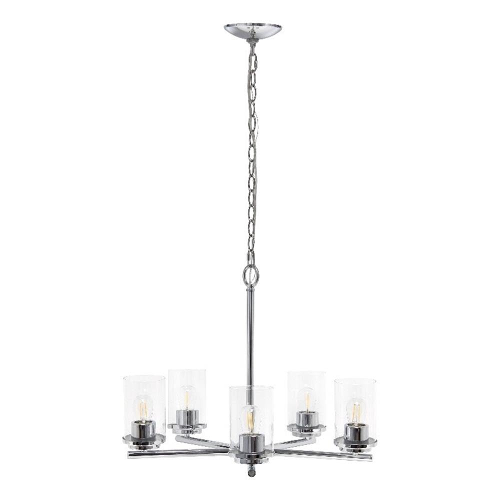 LALIA HOME 5-Light Pendant Chandelier, Clear Glass & Metal, 20.5in Size, Chrome Finish, Model 1270-LHP-3013-CH