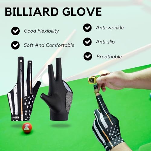 CybGene Billiard Pool Gloves for Left Hand 3 Finger, Quick-Dry Breathable, Shooters Snooker Cue Sport Glove Popular Sizes