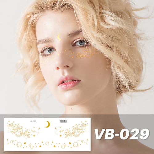 10Pcs Gold Glitter Star Freckles Tattoo Sticker,Faux Freckle Patches Waterproof Temporary Tattoos Heart Design,Gold Glitte...