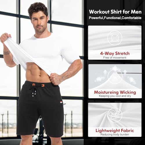 CL convallaria 4 Pack Compression Shirts Men Long Short Sleeve Cooling Dry Rash Guard Athletic Workout T Shirt for Sports