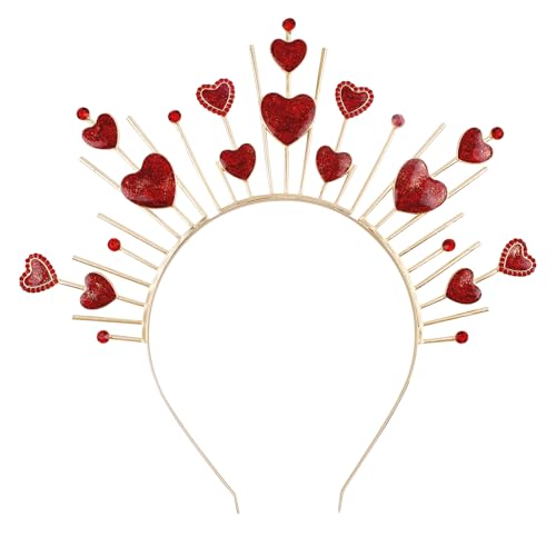 Cohortstar Valentine’s Day Glitter Heart Headband Cupid Arrow Tiara Head Bopper for Women Red Rhinestone Hair Accessories ...