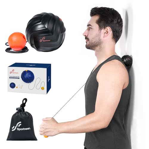 Sportneer Massage Lacrosse Ball with String, Deep Tissue Massager for Back Myofascial Release, Shoulder Trigger Point Ther...