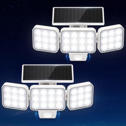 WdtPro Solar Lights Outdoor Motion Sensor, 3500LM Bright Solar Flood Lights Outdoor, Adjustable & Upgrade Glass Panel, Wir...