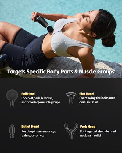 2-in-1 Detachable Percussion Massage Gun with Extension Handle, Back Massager for Pain Relief Deep Tissue Muscle Massager ...
