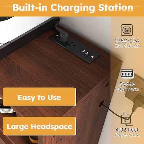KEIKI Folding Dining Table for 4, Farmhouse Kitchen Extendable Table with Wall-Mounted Storage & Socket, Drop Leaf Tables ...