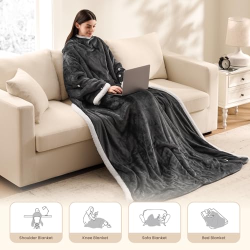 PLOATH Heated Electric Blanket Shawl: Heating Throw Heated Poncho - Wearable Blanket Hoodie Wrap Sherpa with 10 Heat Level...
