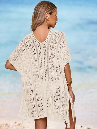 BreathSunny Womens Crochet Knit Swimsuit Coverup Beach Dress Summer 2025 Oversized V Neck Cap Sleeve Bathing Suit Cover Up