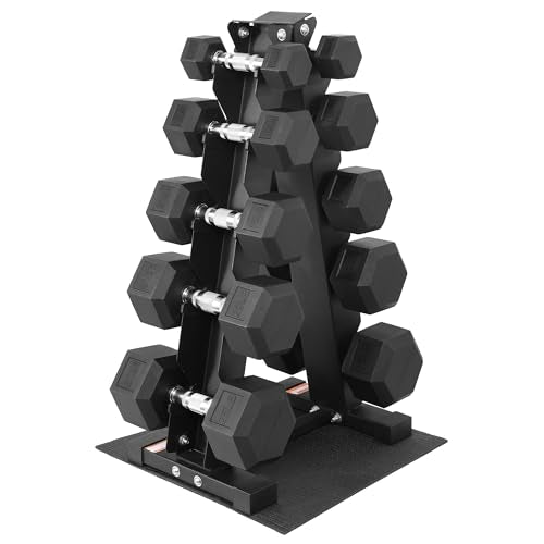 Fitvids Rubber Coated Hex Dumbbell Set with Storage Rack, 100/150/200/550 LB Hand Weight Set with Anti-Slip Grip for Home Gym