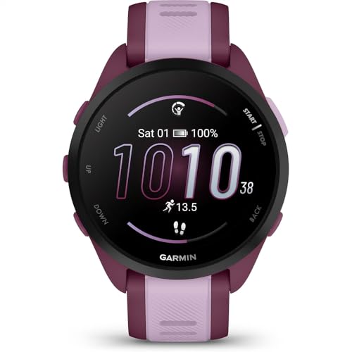 Garmin 010-02863-33 Forerunner 165 Music Smart Sport Watch, Berry + Lilac Bundle with Deco Essentials Charging Dock, 3X Si...