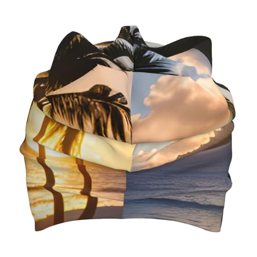 Hawaii Sunbeams Print Beanie Hat Soft Thermal Cap Winter Headwear for Cold Indoor Outdoor Activities Black