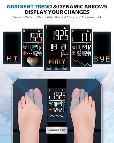 ABLEGRID Smart Body Fat Scale, Rechargeable Digital Bathroom Scale for Body Weight, Gradient Trends and Difference in Chan...
