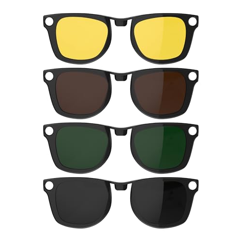 HIBLOKS 4Pcs Polarized Clip for Ray-Ban Meta Wayfarer RW4006 & Gen 2 RW4012 Regular (50-22), Shiny Black Frame Discolorati...