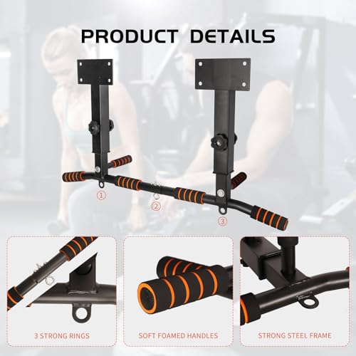 Pull Up Bar Wall Mounted: Adjustable Wall Joist Mount Pull Up Bar & Chin Up Bar for Home Gym Workout Strength Training Equ...