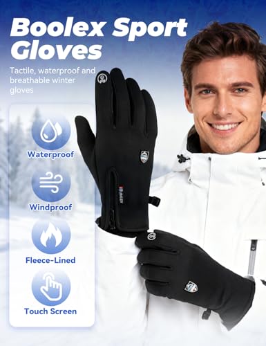 Boolex Winter Gloves, Sport Gloves with Touchscreen Fingers, Waterproof, Windproof, Anti-Slip for Women & Men
