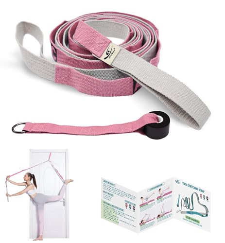 HiRui Stretching Strap Yoga Strap with Door Anchor, 14-Loops Non-Elastic Stretch Straps for Physical Therapy, Pilates, Dan...
