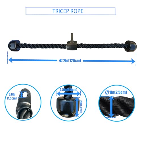 KORIKAHM Long Tricep Rope, Rope Pull Down Attachment 47 55 63Inch Length Long, Tricep Rope Cable Attachment, Tricep Pull D...