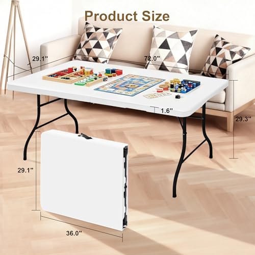 Keycozy Heavy Duty 6ft Folding Table, Portable Fold-in-Half 6 Foot Foldable Table, Table of Utility Dining Indoor Outdoor ...
