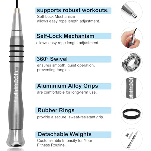 High Speed Jump Rope - Self-Locking No-Screw Design, Weighted Jump Rope, 360° Fast Rotation, Silicone Textured Design, No...