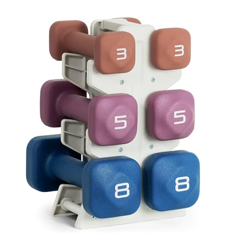 Tone Fitness Neoprene Dumbbell Set with Storage Rack – Non-Slip, Anti-Roll Hand Weights for Home Gym Workouts | 20 lb, 32 ...