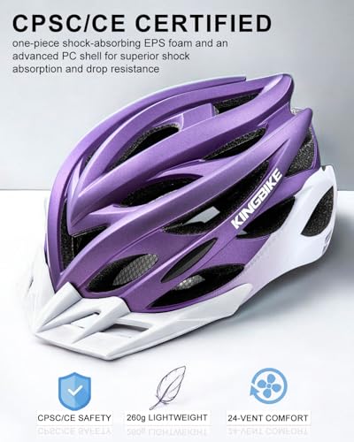 KINGBIKE Bike Helmet for Adult Men Women Youth Road Commute Mountain Cycling Helmets with USB Rechargeable Light Replaceab...