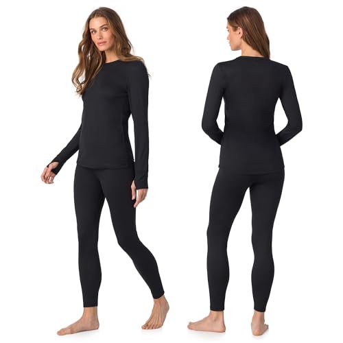 Cuddl Duds Womens Heavyweight Cold Weather Fleece Lined Thermal Set – Long Sleeve Top & Leggings - Winter Lounge Sets