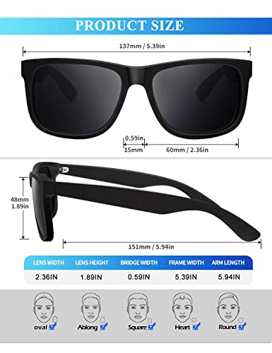KALIYADI Sunglasses Men Polarized Sun glasses for Mens Womens Classic Matte Black Frame UV Protection 3pack