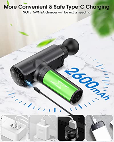 ZAKULU Massage Gun Deep Tissue - 30 Speeds Powerful Muscle Massage Gun with 6 Heads, 2600mAh Battery, Type-C Charging & LC...