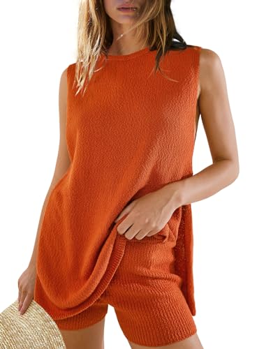 Panadila Womens Summer Lounge Sets 2 Piece Outfits Beach Vacation Outfits Tank Top and Shorts Sweater Matching Set