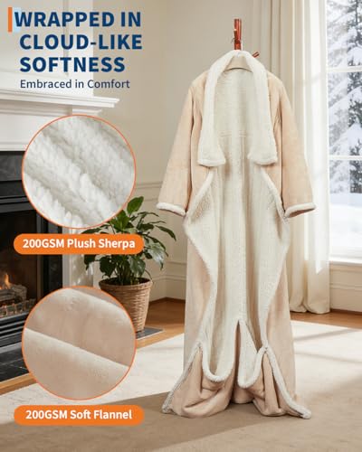 GarveeHome Wearable Heated Blanket with Foot Pocket,Electric Snuggle Blanket with Sleeves,6 Heating Levels & 2/4/8/10H Tim...