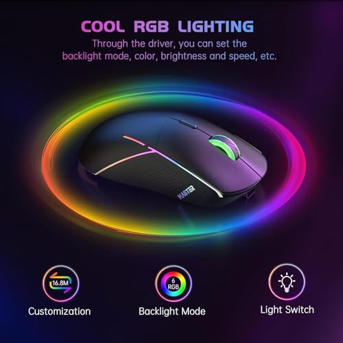 FFJ Wireless Gaming Mouse, 24000 DPI, Tri-Mode 2.4G/USB-C/Bluetooth 5.3 Gaming Mouse Wireless, RGB Programmable Mouse Game...