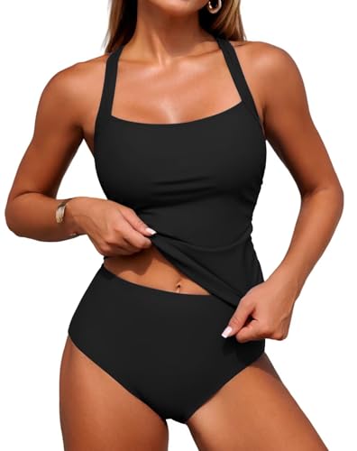 ZAFUL Women's Tankini Swimsuits Tummy Control Swimwear Two Piece Bathing Suits Swim Top with High Waisted Bottom