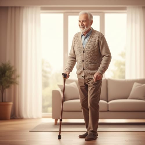 Adjustable from 33‘’ to37‘’Walking Cane Hiking Poles Climbing Snowingshoeing Pole with Ergonomic Handle，Brown and Black fo...