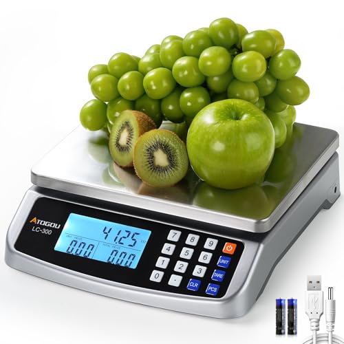 Atogou 66lb Food Scale, Commercial Kitchen Scale with Price Computing, Plug-in Usable, 0.05oz/1g, 304 Stainless Steel, for...