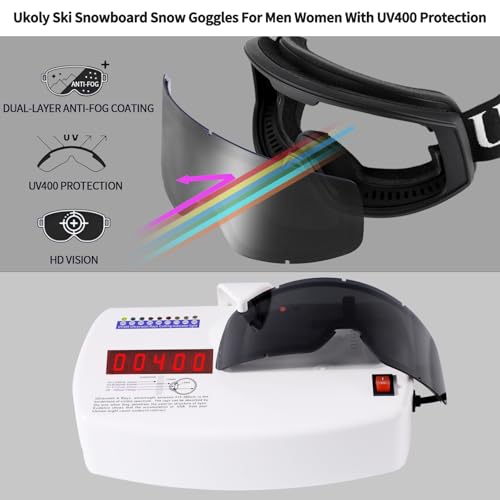 Ukoly Ski/Snowboard Goggles for Men Women, Snow Goggles HD Lens Anti-Fog Coating OTG Design UV400 Protection Windproof