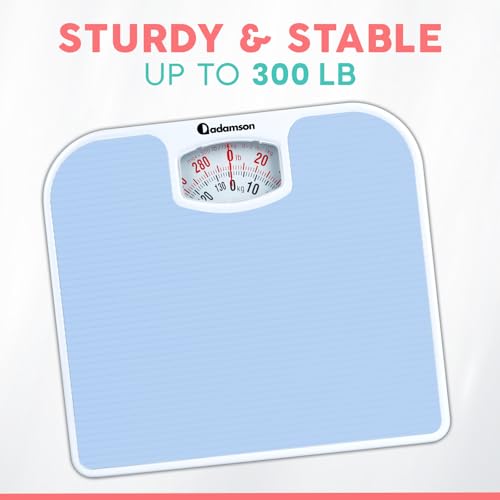 Adamson A21 Analog Scales for Body Weight - Up to 300 LB - New - Anti-Skid Rubber Surface + Large Numbers - Analog Bathroo...