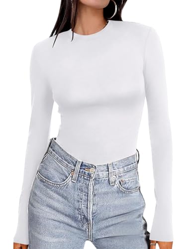Ekouaer Women's Long Sleeve Shirts Tight Fitted Tops Crewneck Underscrubs Tee Lightweight Basic Thermal Undershirts