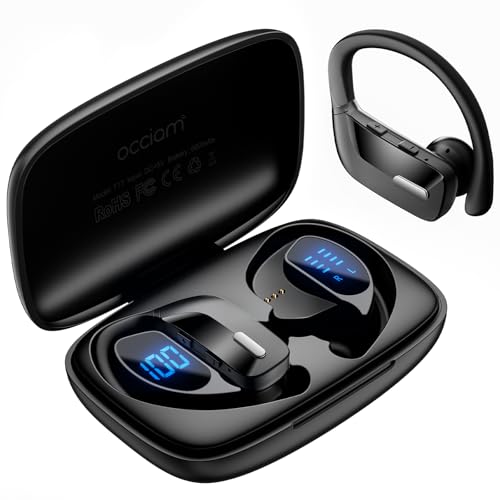 occiam Sport Wireless Earbuds Bluetooth Headphones 80hrs Playtime Deep Bass Ear Buds with Earhook Noise Cancelling Mic Wat...
