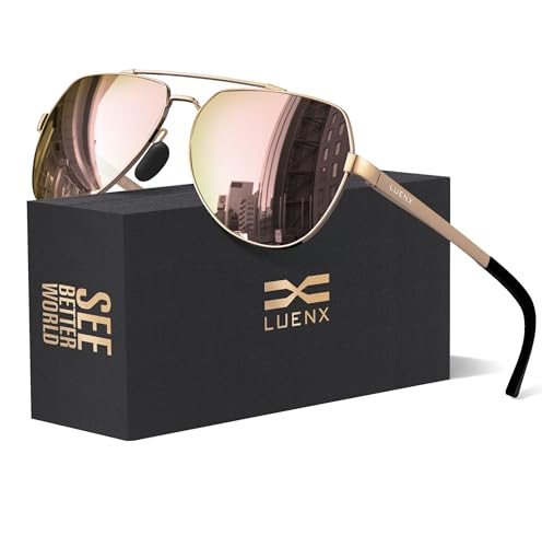 LUENX Aviator Sunglasses for Men Women Polarized New Shades Large Metal Frame - UV 400 Protection