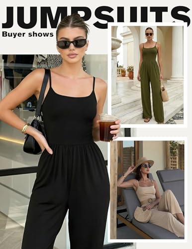 Ekouaer Jumpsuits for Women Sleeveless Spaghetti Strap Womens Jumpsuit One Piece Wide Leg Summer Romper With Pockets 2026