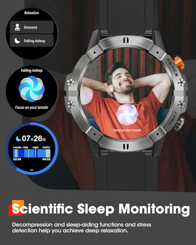 Smart Watches for Men, Bluetooth Call Military Smart Watch, Waterproof Fitness Tracker with Heart Rate/Blood Oxygen/Sleep ...
