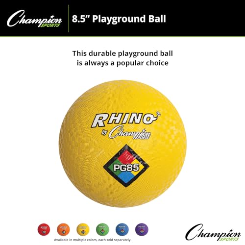 Champion Sports Rhino Playground Balls 8.5"D - Two Ply, Nylon Wound, YELLOW