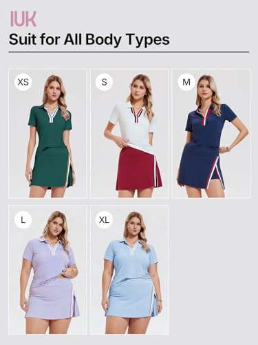 Women’s 2 Piece Tennis Skirt Set Colorblock V Neck Polo & High Waisted Side Slit Skort Athletic Outfit for Pickleball Golf