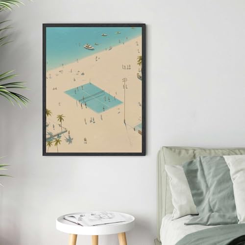 Framed Aerial Beach Tennis Poster Canvas Print Art Modern Wall Art PaintingTrendy PicturesHome Decor Wall Decoration for L...