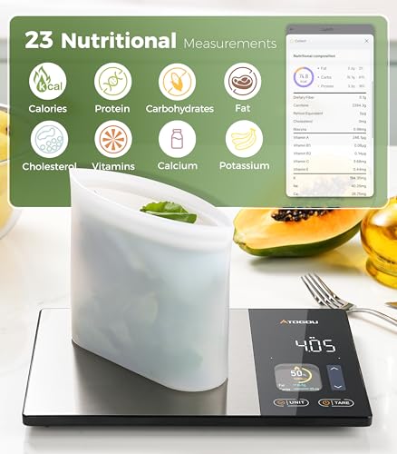 Atogou Smart Food Kitchen Scale with Nutrition Calculator, Color Display & Free App, Precise Portion Control, Calorie & Ma...
