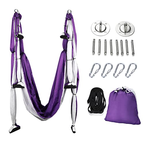ZELUS Aerial Yoga Swing Sling Strong Yoga Hammock Kit Set Trapeze Inversion Equipment Include 2 Extensions Straps and Ceil...