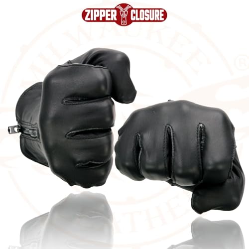 Milwaukee Leather SH226D Men's Black Unlined Leather Lightweight Motorcycle Hand Gloves W/Wrist Zipper Closure