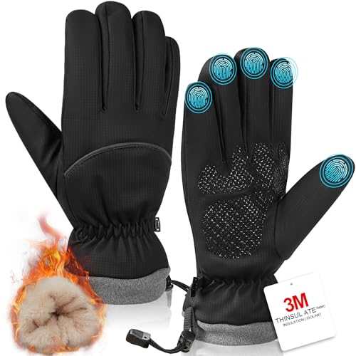 Winter Gloves for Men Women, Waterproof Windproof Anti-Slip 10 Fingers Touch Screen Gloves with Thermal Lining for Cold We...